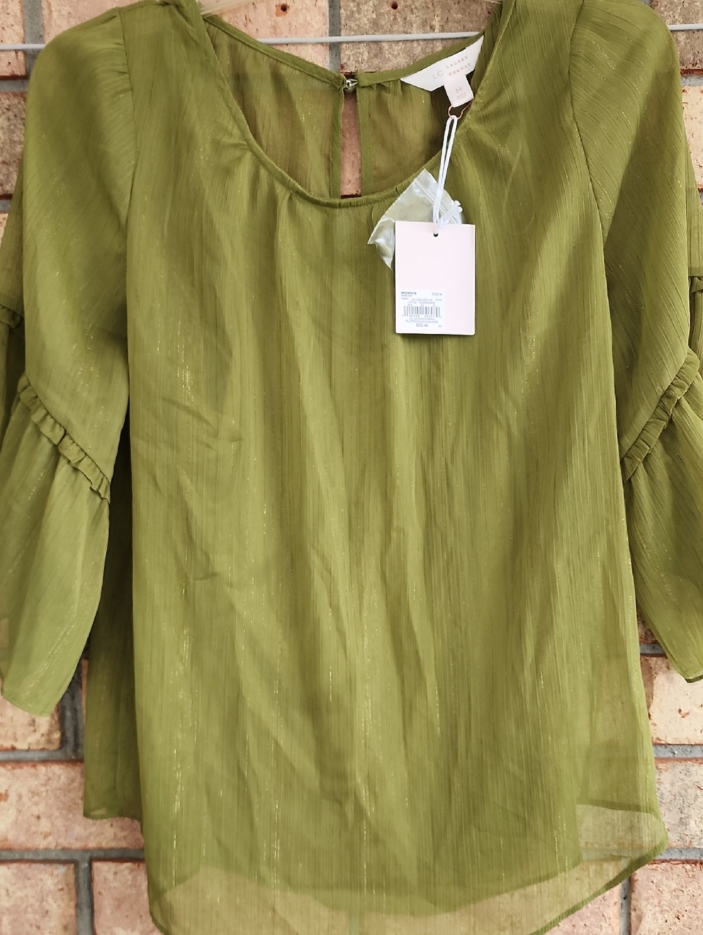 Lauren Conrad Size Medium Olive‎ Green Women's Flowing Ruffle Sleeve Top